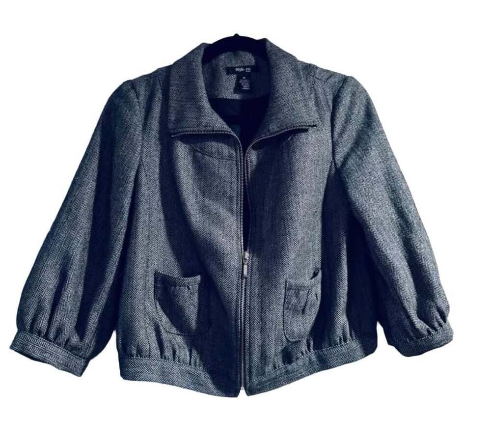 Style & Co. Petite Herringbone Wool-Blend Zip-Front Jacket